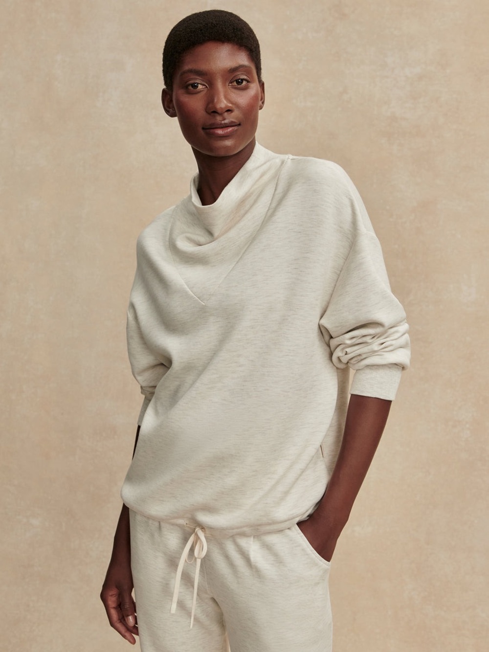 Varley Women’s Betsy Sweat DoubleSoft Oversized Sweatshirt Ivory Marl Size Large